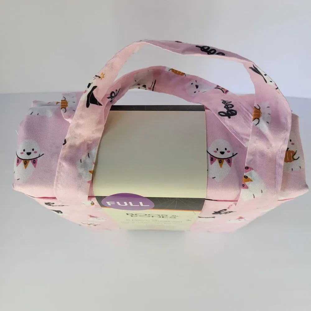 Halloween Pink White Cute Ghosts Boos & Bones FULL 5pc Sheets Set Girls Bedding